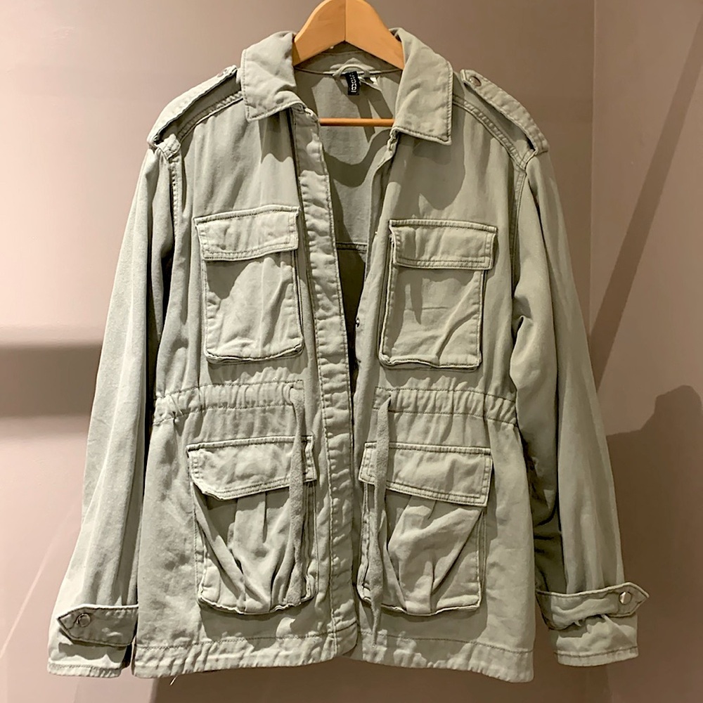 Green Cotton Twill Utility Jacket H&M❤️